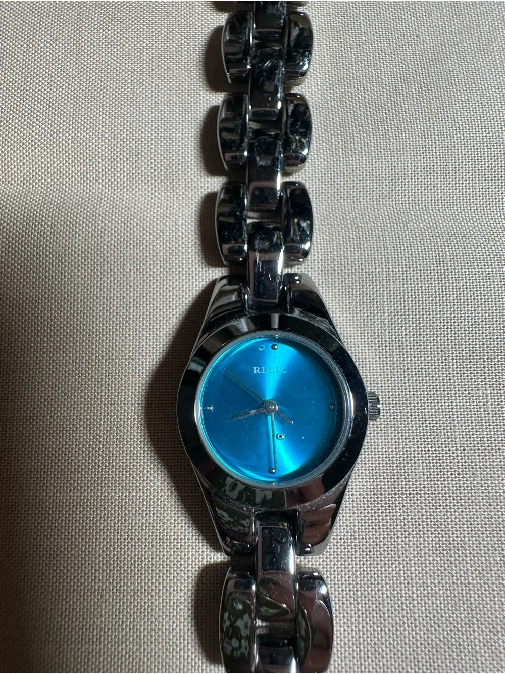 Relic Silver Chain-Link Watch with Blue Sunburst Dial